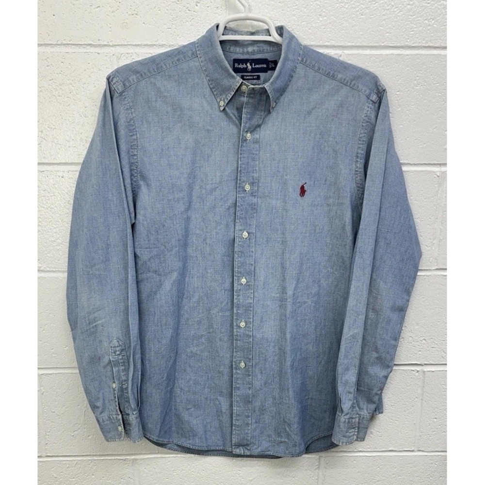 Ralph Lauren Light Blue Chambray Button-Down Shirt with Red Pony